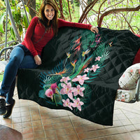 Hawaii Hummingbird Tropical Flowers Quilt Dark Green LT01 - Polynesian Pride