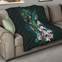 Hawaii Hummingbird Tropical Flowers Quilt Dark Green LT01 - Polynesian Pride