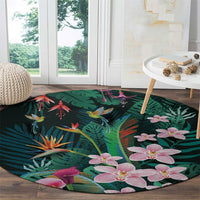 Hawaii Hummingbird Tropical Flowers Round Carpet Dark Green LT01 - Polynesian Pride
