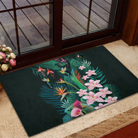 Hawaii Hummingbird Tropical Flowers Rubber Doormat Dark Green LT01 - Polynesian Pride