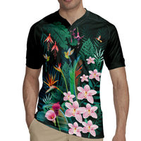 Hawaii Hummingbird Tropical Flowers Rugby Jersey Dark Green LT01 - Polynesian Pride