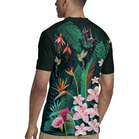 Hawaii Hummingbird Tropical Flowers Rugby Jersey Dark Green LT01 - Polynesian Pride