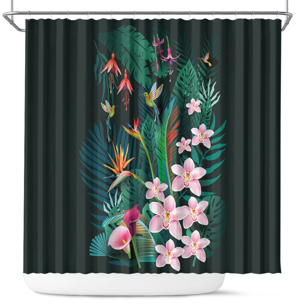 Hawaii Hummingbird Tropical Flowers Shower Curtain Dark Green LT01 Green - Polynesian Pride