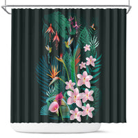 Hawaii Hummingbird Tropical Flowers Shower Curtain Dark Green LT01 Green - Polynesian Pride