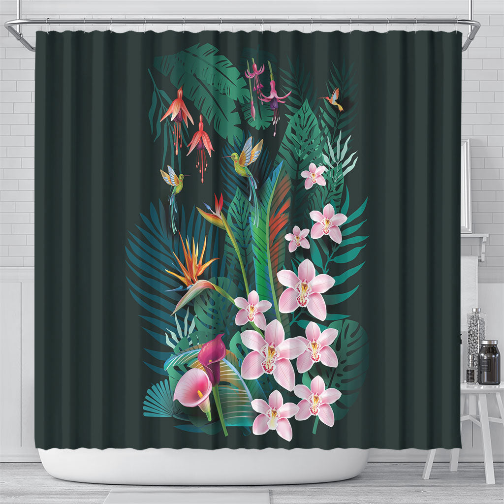 Hawaii Hummingbird Tropical Flowers Shower Curtain Dark Green LT01 - Polynesian Pride