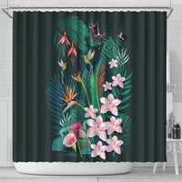 Hawaii Hummingbird Tropical Flowers Shower Curtain Dark Green LT01 - Polynesian Pride