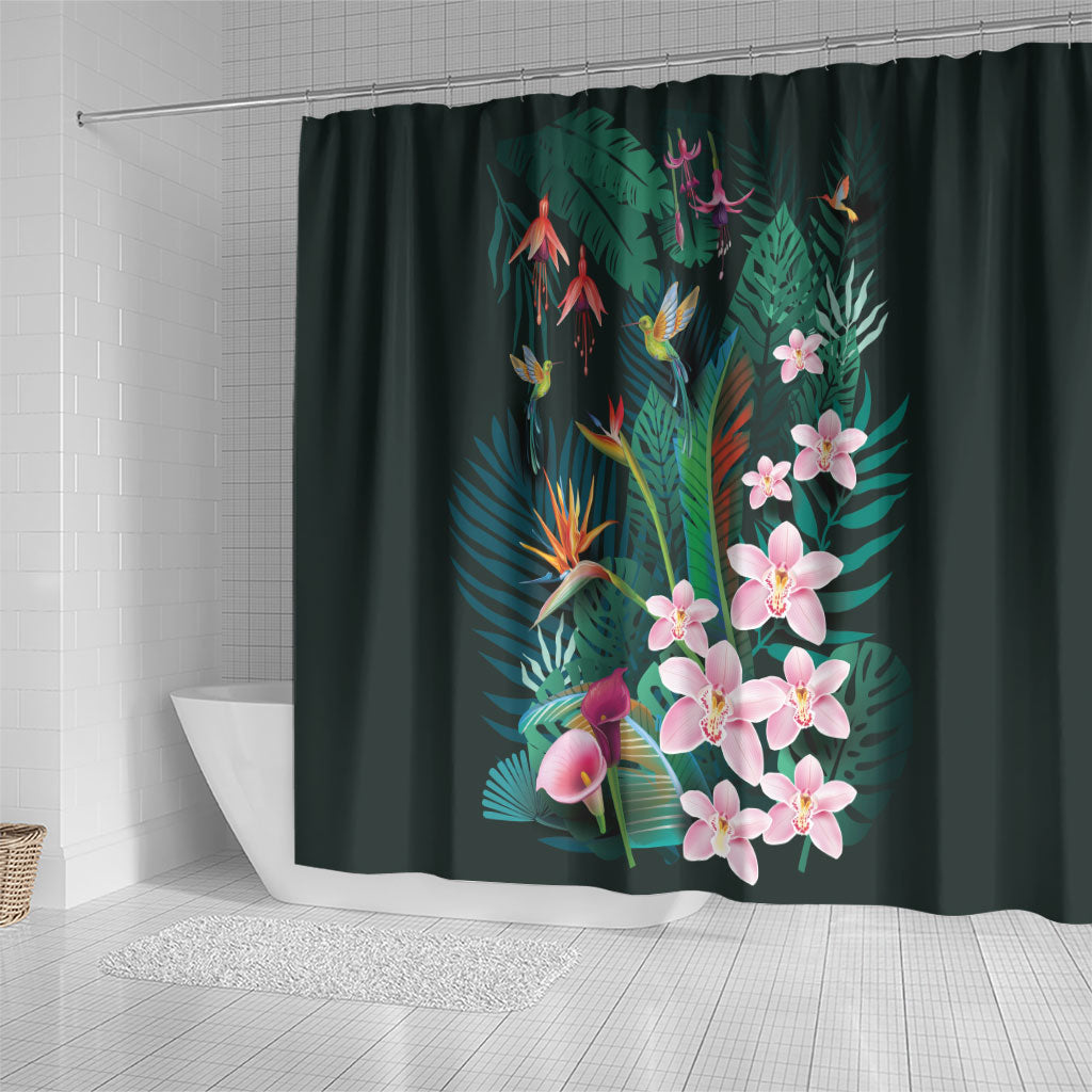 Hawaii Hummingbird Tropical Flowers Shower Curtain Dark Green LT01 - Polynesian Pride