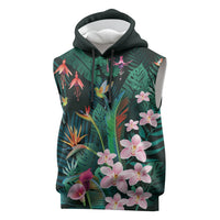 Hawaii Hummingbird Tropical Flowers Sleeveless Hoodie Dark Green LT01 Green - Polynesian Pride