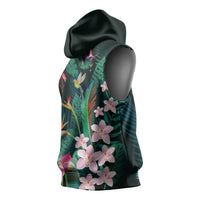 Hawaii Hummingbird Tropical Flowers Sleeveless Hoodie Dark Green LT01 - Polynesian Pride