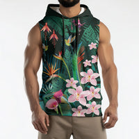 Hawaii Hummingbird Tropical Flowers Sleeveless Hoodie Dark Green LT01 - Polynesian Pride