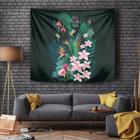 Hawaii Hummingbird Tropical Flowers Tapestry Dark Green LT01 Green - Polynesian Pride
