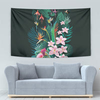 Hawaii Hummingbird Tropical Flowers Tapestry Dark Green LT01 - Polynesian Pride