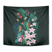 Hawaii Hummingbird Tropical Flowers Tapestry Dark Green LT01 - Polynesian Pride