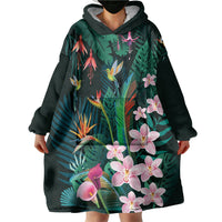 Hawaii Hummingbird Tropical Flowers Wearable Blanket Hoodie Dark Green LT01 - Polynesian Pride