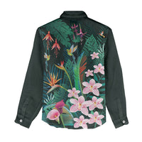 Hawaii Hummingbird Tropical Flowers Women Casual Shirt Dark Green LT01 - Polynesian Pride