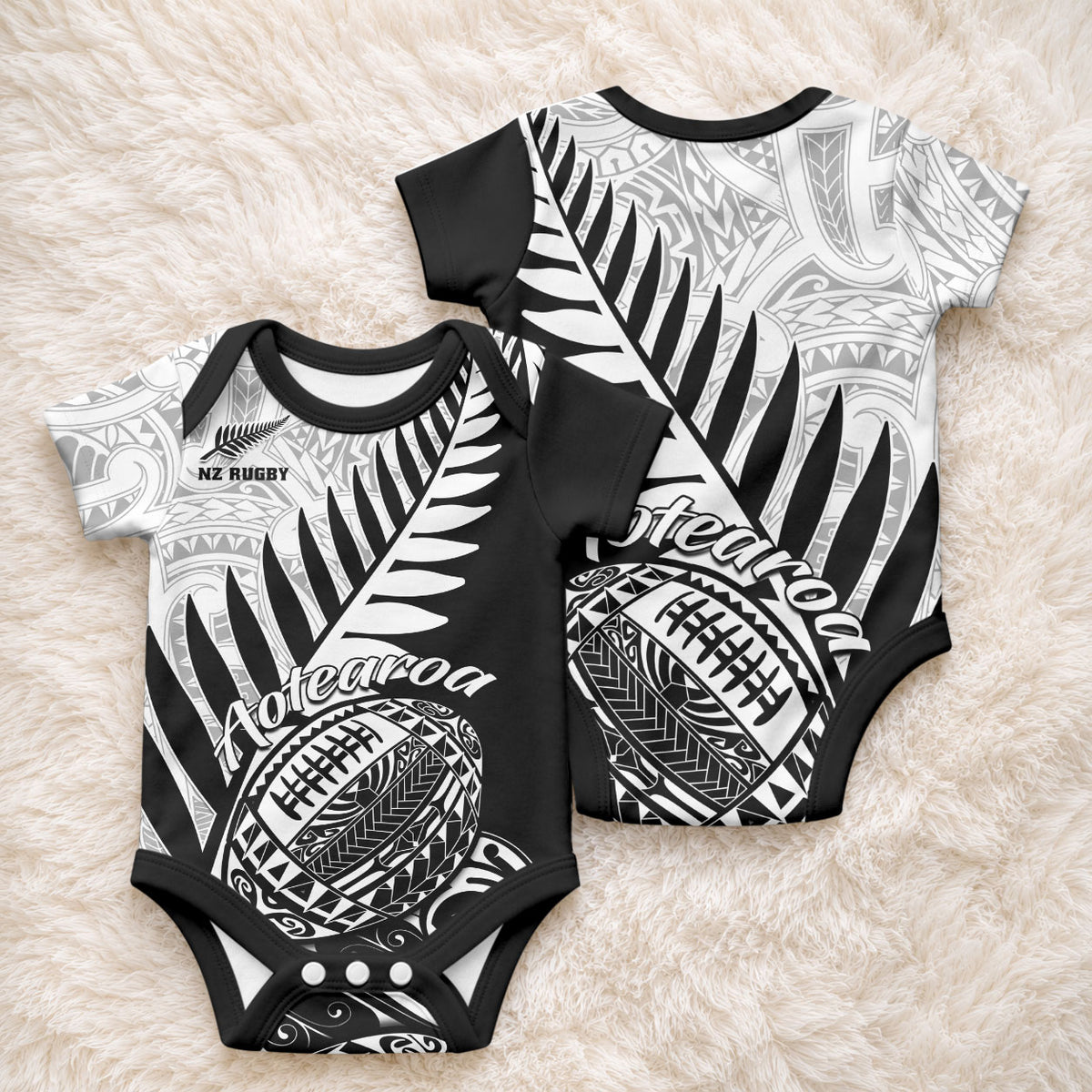 New Zealand Silver Fern Rugby Baby Onesie Aotearoa Maori Black Version LT01 - Polynesian Pride