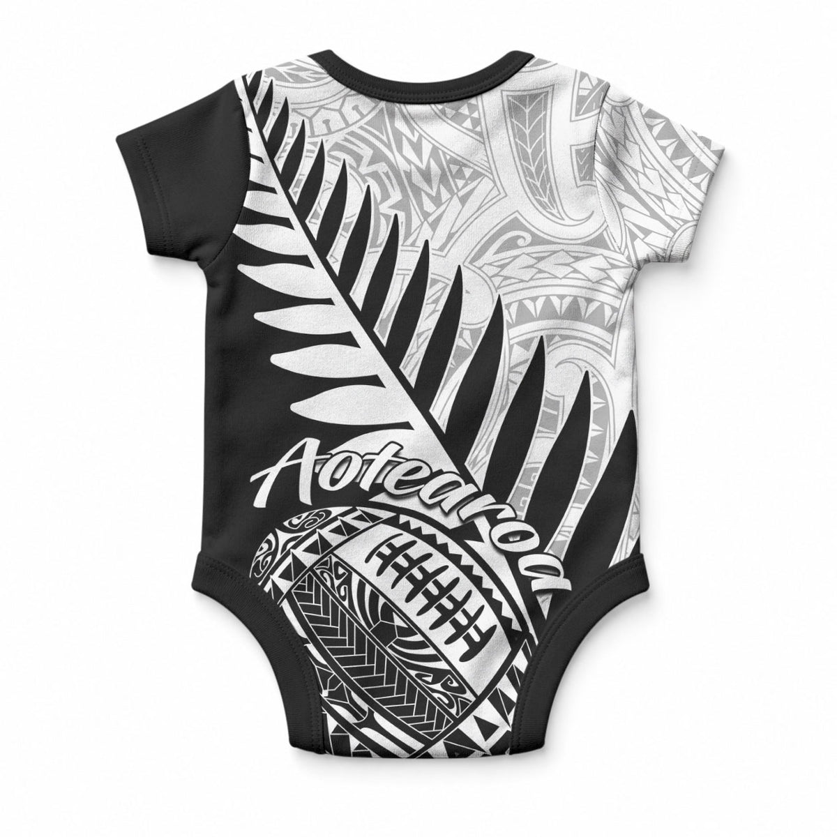 New Zealand Silver Fern Rugby Baby Onesie Aotearoa Maori Black Version LT01 - Polynesian Pride