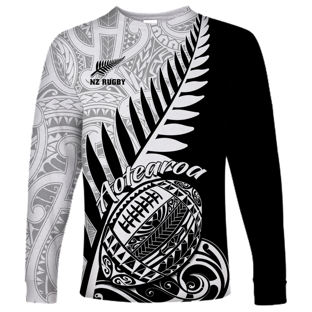 New Zealand Silver Fern Rugby Long Sleeve Shirt Aotearoa Maori Black Version LT01 Unisex Black - Polynesian Pride