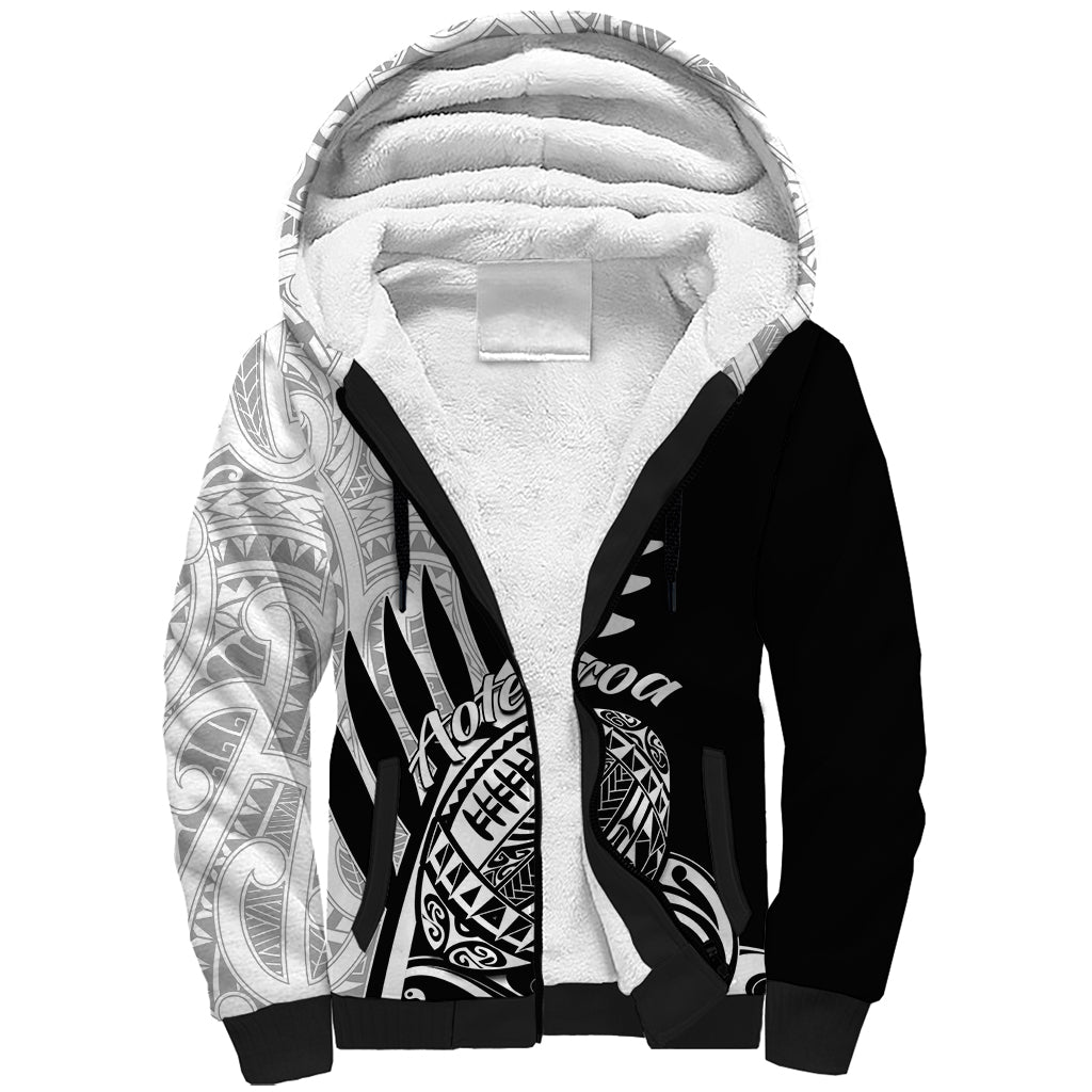 New Zealand Silver Fern Rugby Sherpa Hoodie Aotearoa Maori Black Version LT01 Unisex Black - Polynesian Pride