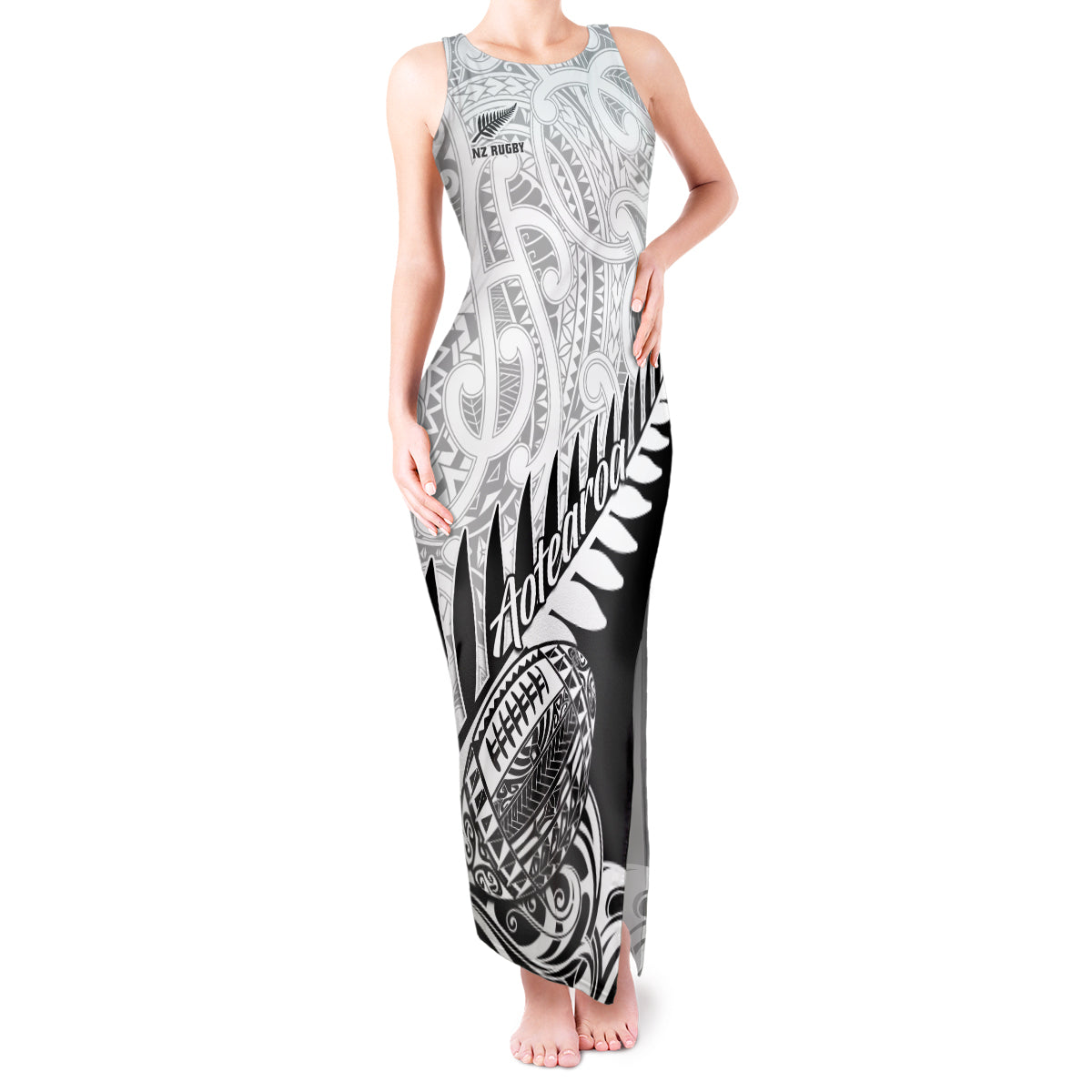 New Zealand Silver Fern Rugby Tank Maxi Dress Aotearoa Maori Black Version LT01 Women Black - Polynesian Pride