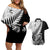 Custom New Zealand Silver Fern Rugby Couples Matching Off Shoulder Short Dress and Hawaiian Shirt Aotearoa Maori Black Version LT01 Black - Polynesian Pride