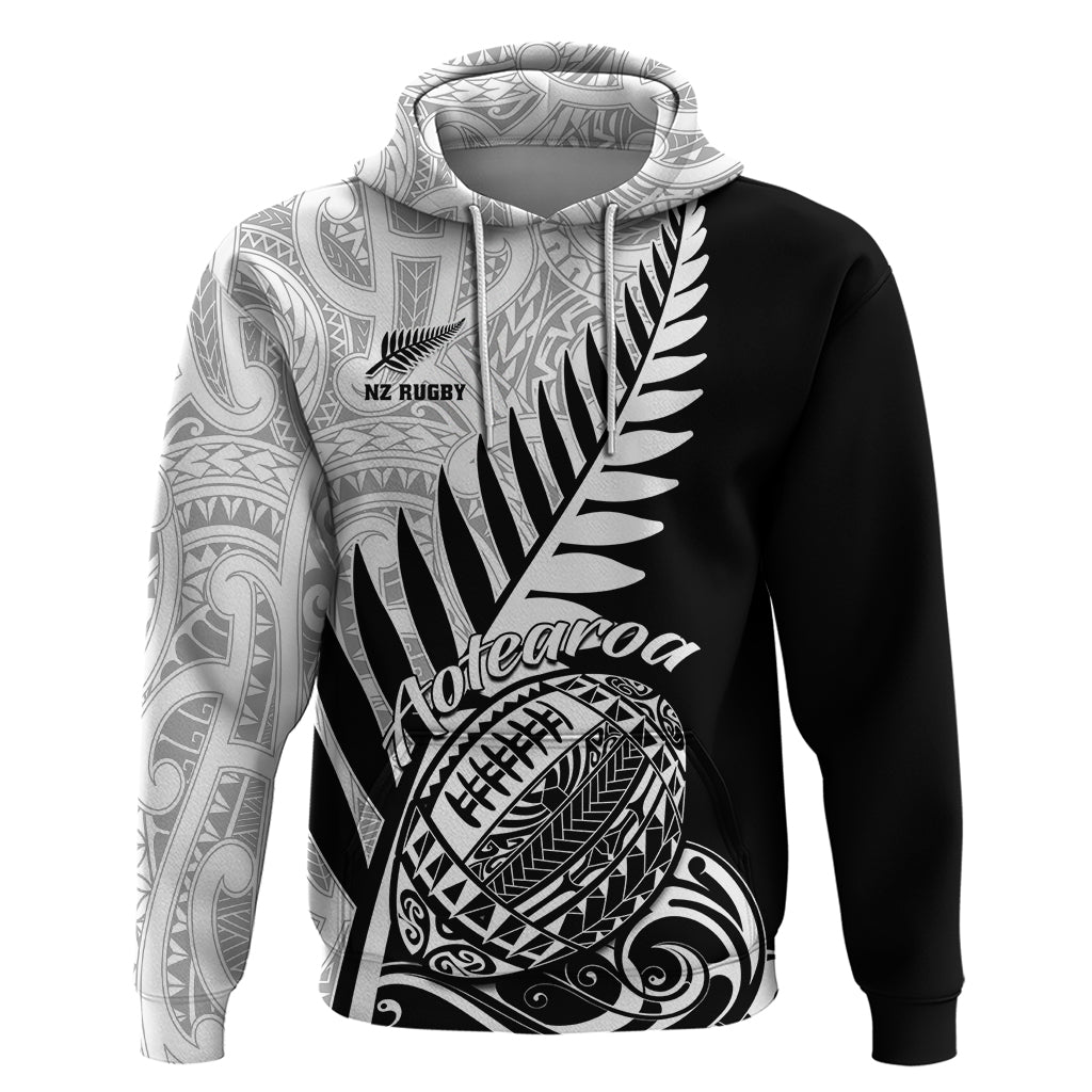 Custom New Zealand Silver Fern Rugby Hoodie Aotearoa Maori Black Version LT01 Pullover Hoodie Black - Polynesian Pride