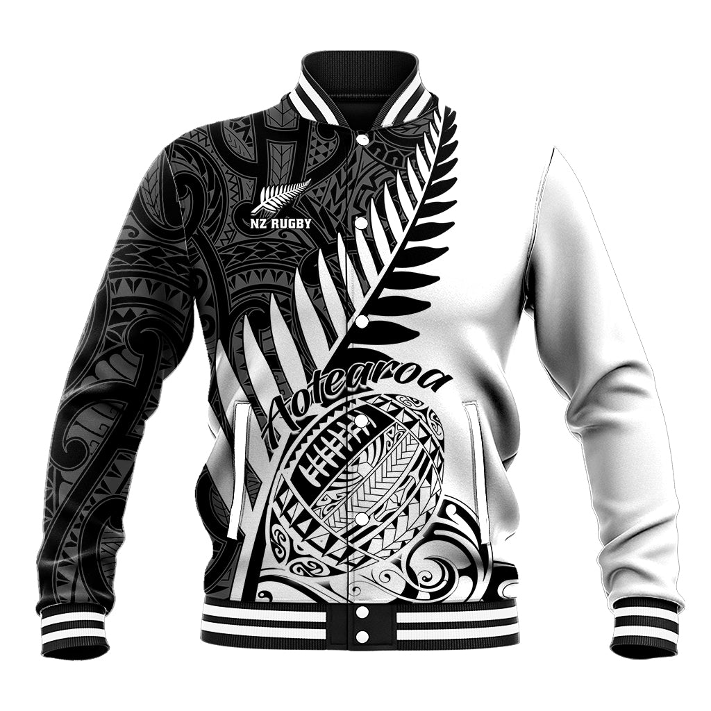 New Zealand Silver Fern Rugby Baseball Jacket Aotearoa Maori White Version LT01 Unisex White - Polynesian Pride