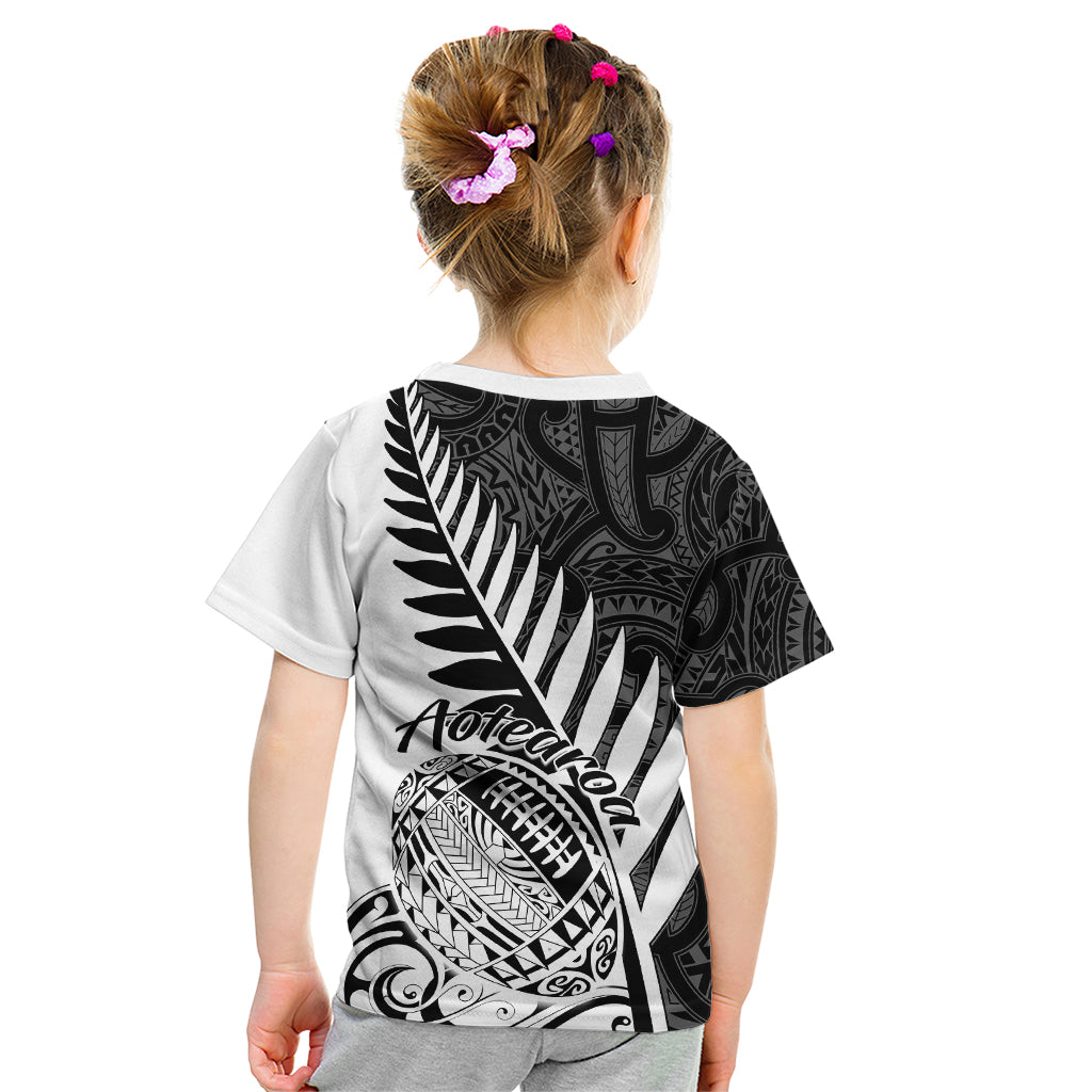 New Zealand Silver Fern Rugby Kid T Shirt Aotearoa Maori White Version LT01 - Polynesian Pride