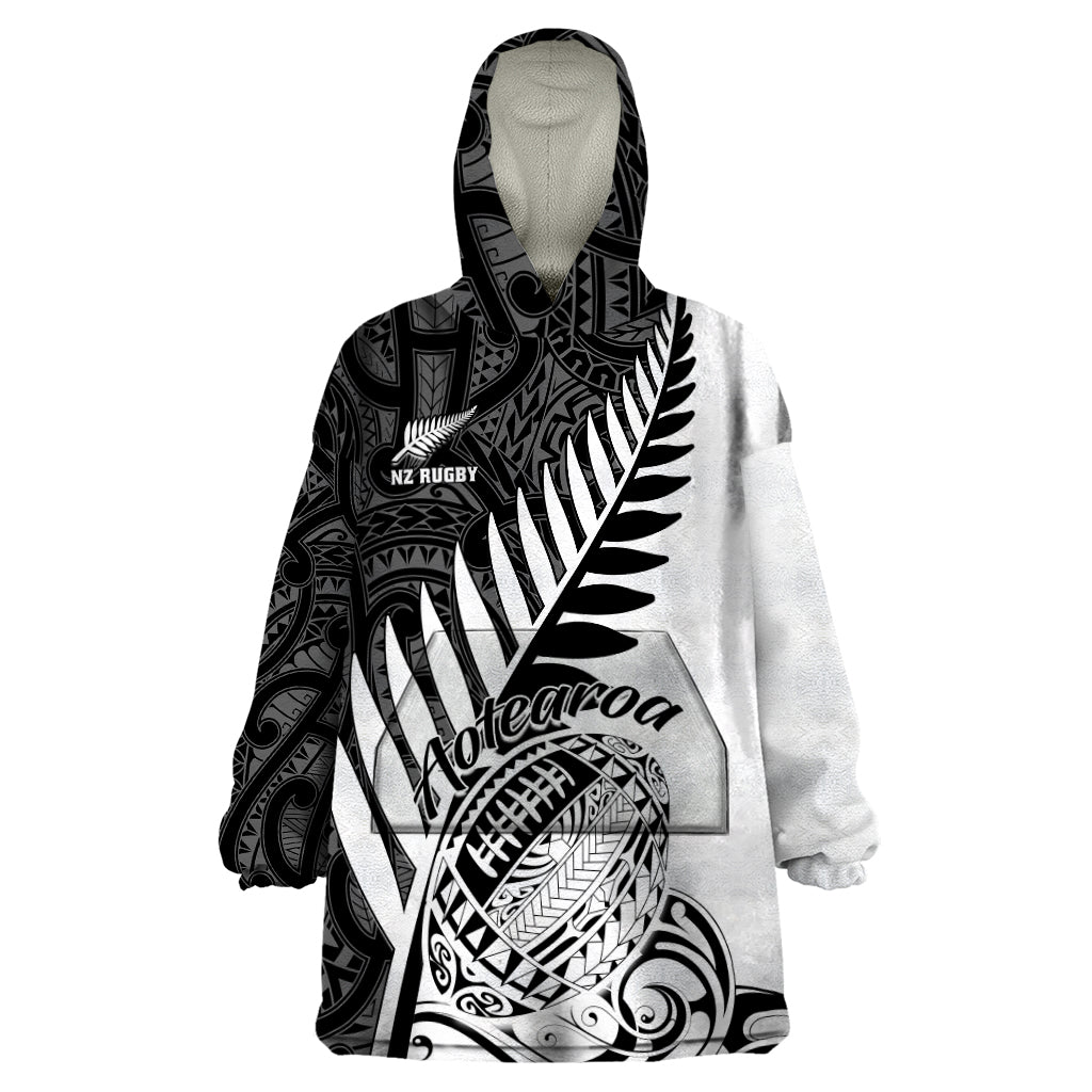 New Zealand Silver Fern Rugby Wearable Blanket Hoodie Aotearoa Maori White Version LT01 One Size White - Polynesian Pride