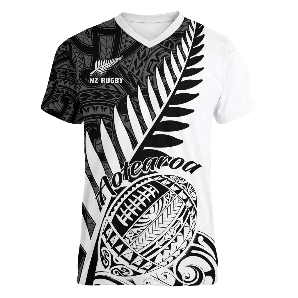 New Zealand Silver Fern Rugby Women V Neck T Shirt Aotearoa Maori White Version LT01 Female White - Polynesian Pride