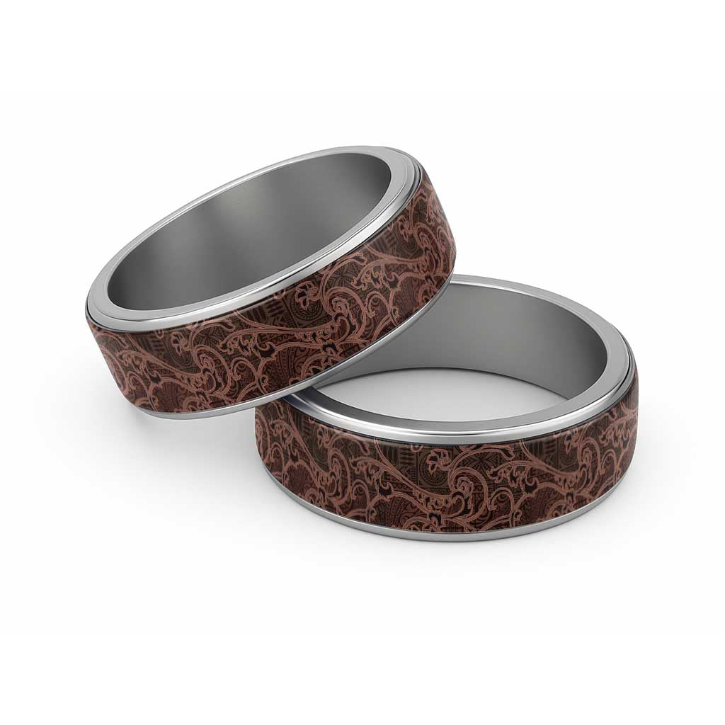Bula Fiji Masi Classic Ring Fijian Tapa Vintage Dark Brown Version LT01 Sliver Brown - Polynesian Pride