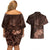 Bula Fiji Masi Couples Matching Off Shoulder Short Dress and Hawaiian Shirt Fijian Tapa Vintage Dark Brown Version LT01 - Polynesian Pride