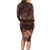 Bula Fiji Masi Long Sleeve Bodycon Dress Fijian Tapa Vintage Dark Brown Version LT01 - Polynesian Pride