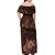 Bula Fiji Masi Off Shoulder Maxi Dress Fijian Tapa Vintage Dark Brown Version LT01 - Polynesian Pride