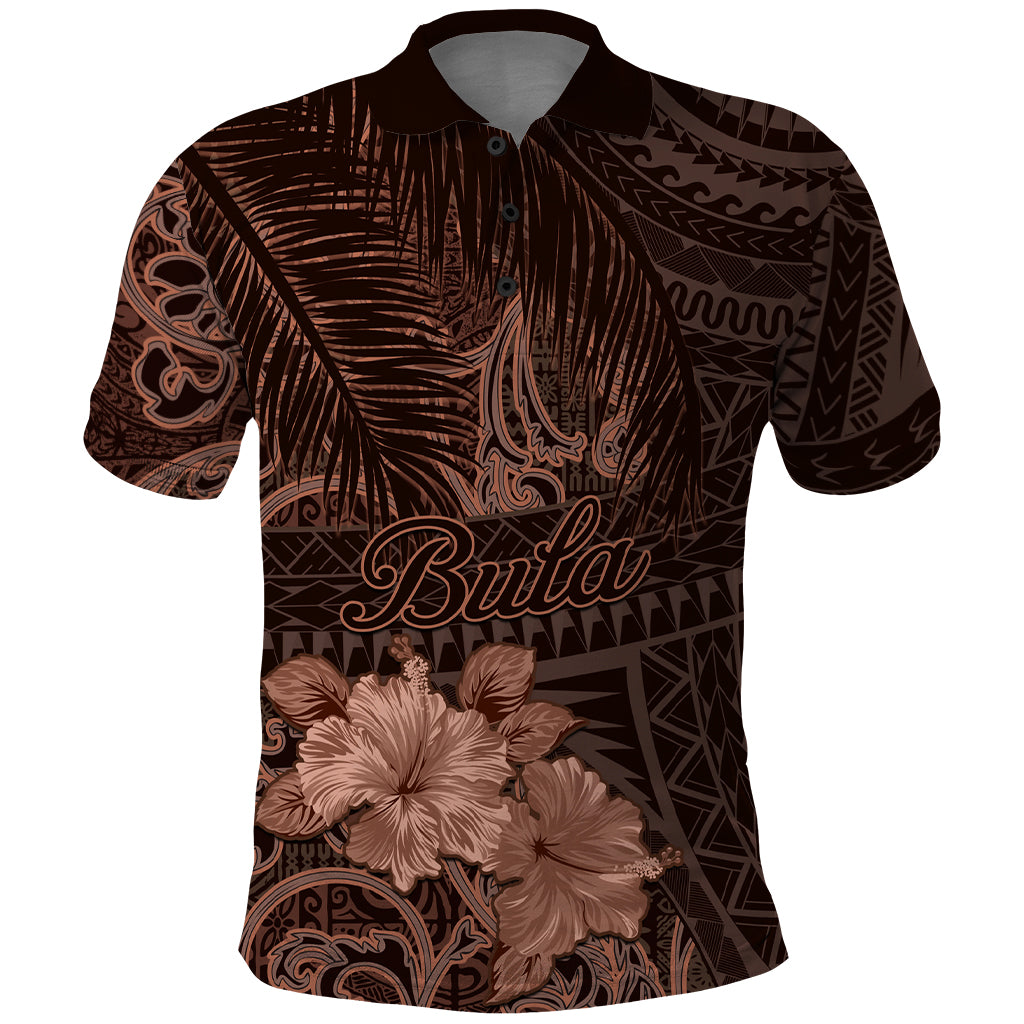 Bula Fiji Masi Polo Shirt Fijian Tapa Vintage Dark Brown Version LT01 Brown - Polynesian Pride