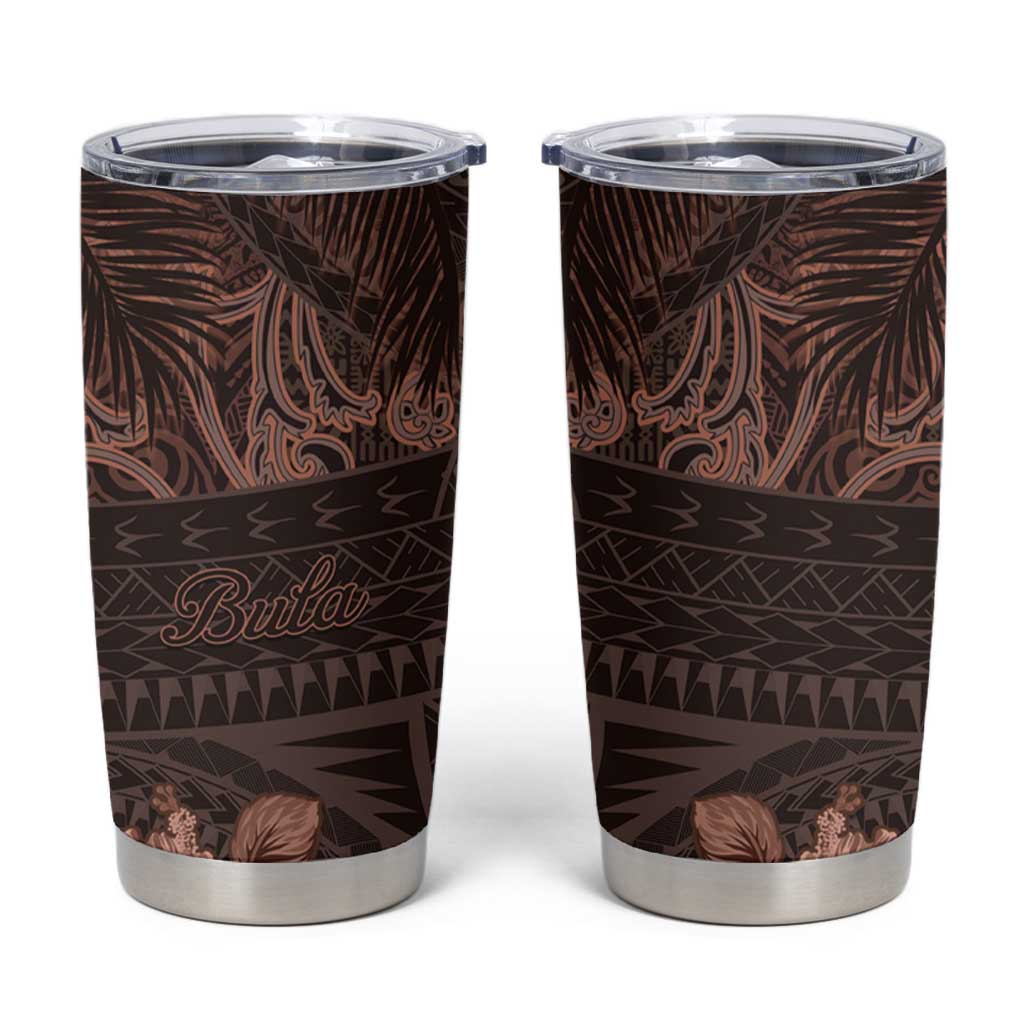 Bula Fiji Masi Tumbler Cup Fijian Tapa Vintage Dark Brown Version LT01 Brown - Polynesian Pride