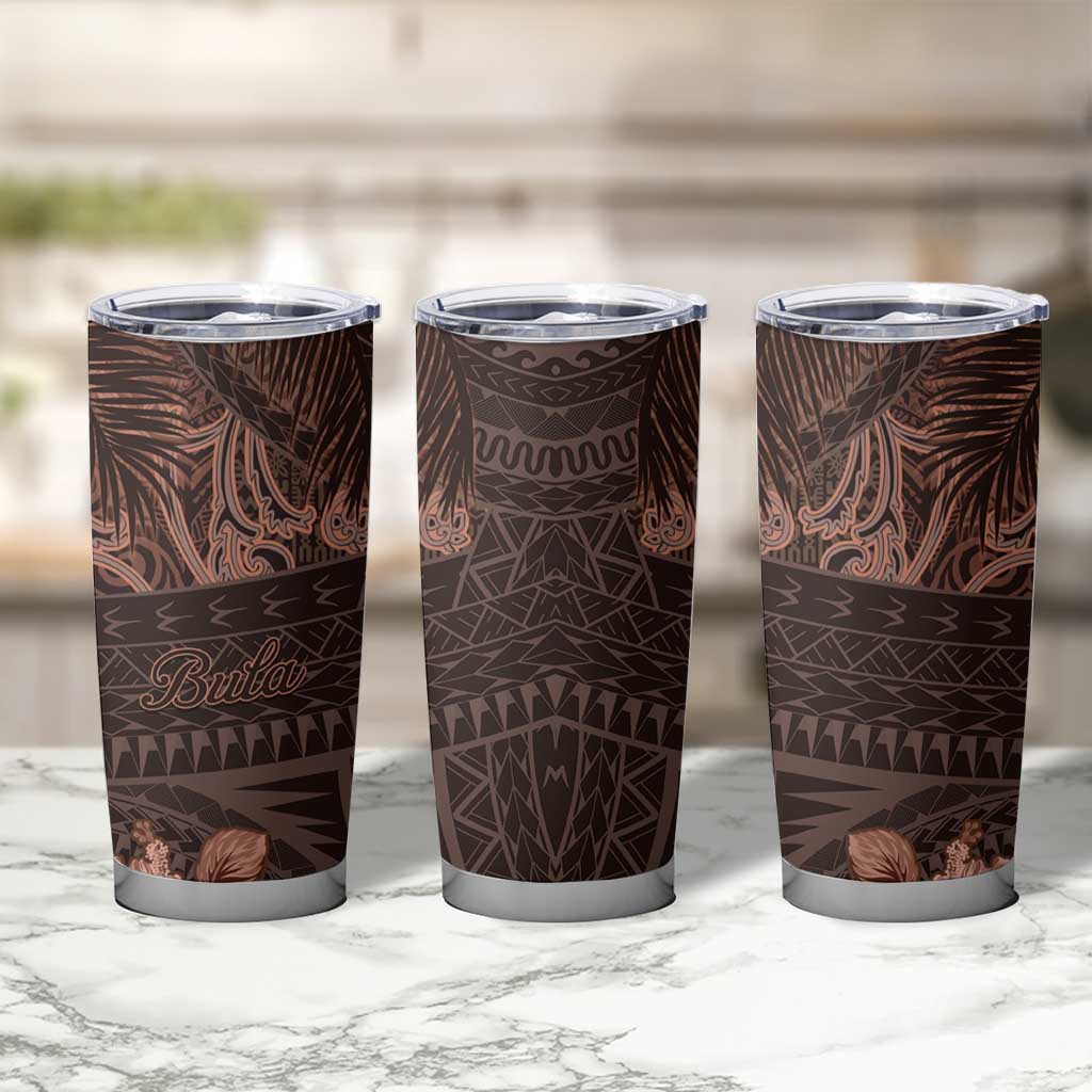 Bula Fiji Masi Tumbler Cup Fijian Tapa Vintage Dark Brown Version LT01 - Polynesian Pride