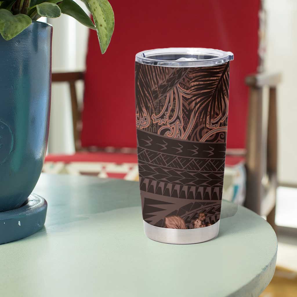 Bula Fiji Masi Tumbler Cup Fijian Tapa Vintage Dark Brown Version LT01 - Polynesian Pride