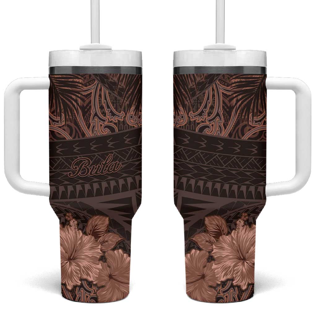 Bula Fiji Masi Tumbler With Handle Fijian Tapa Vintage Dark Brown Version LT01 One Size: 40 oz Brown - Polynesian Pride