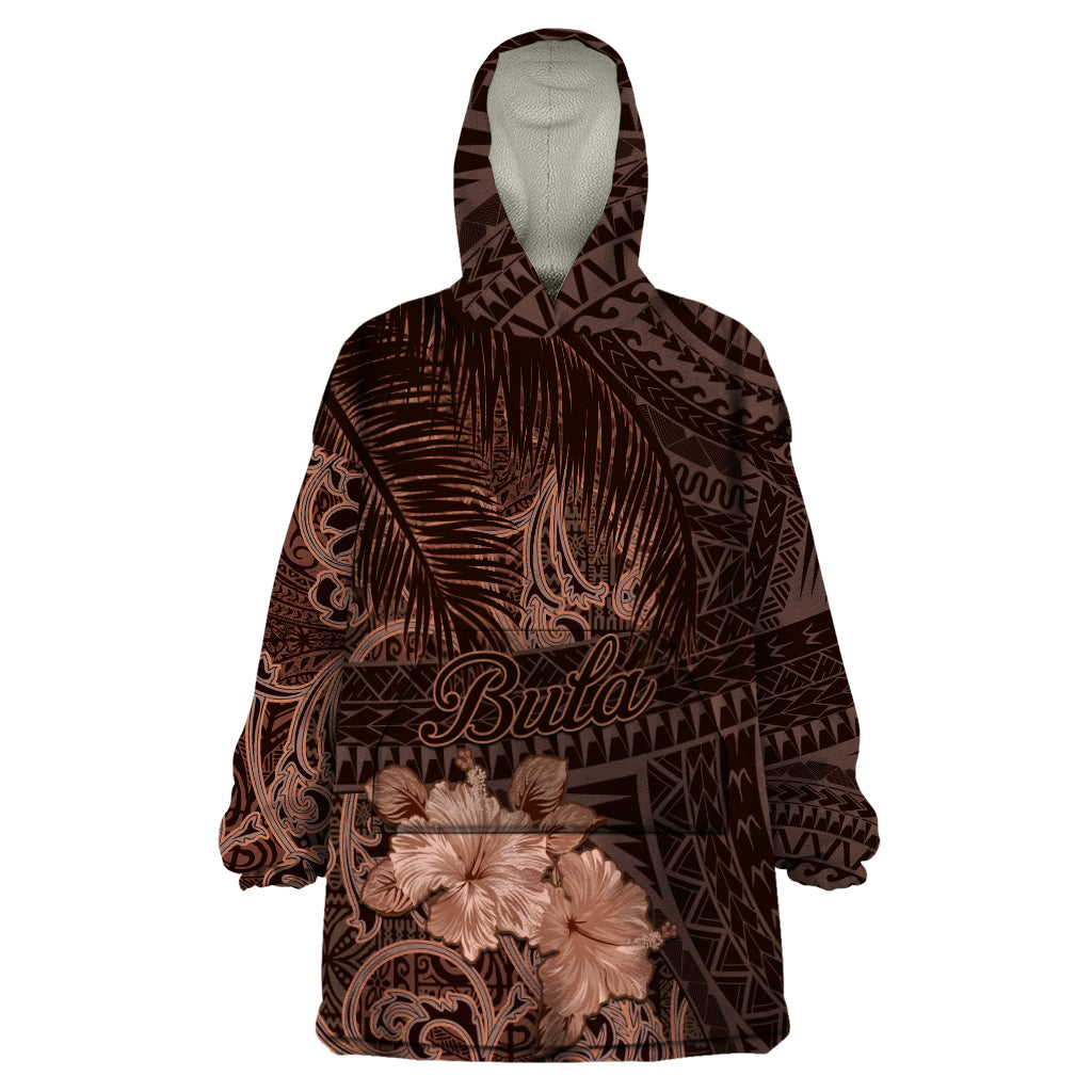 Bula Fiji Masi Wearable Blanket Hoodie Fijian Tapa Vintage Dark Brown Version LT01 One Size Brown - Polynesian Pride