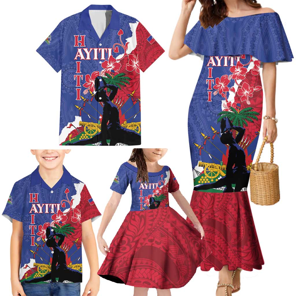 Personalised Haiti Le Marron Inconnu Family Matching Mermaid Dress and Hawaiian Shirt Dashiki Mix Polynesian Pattern