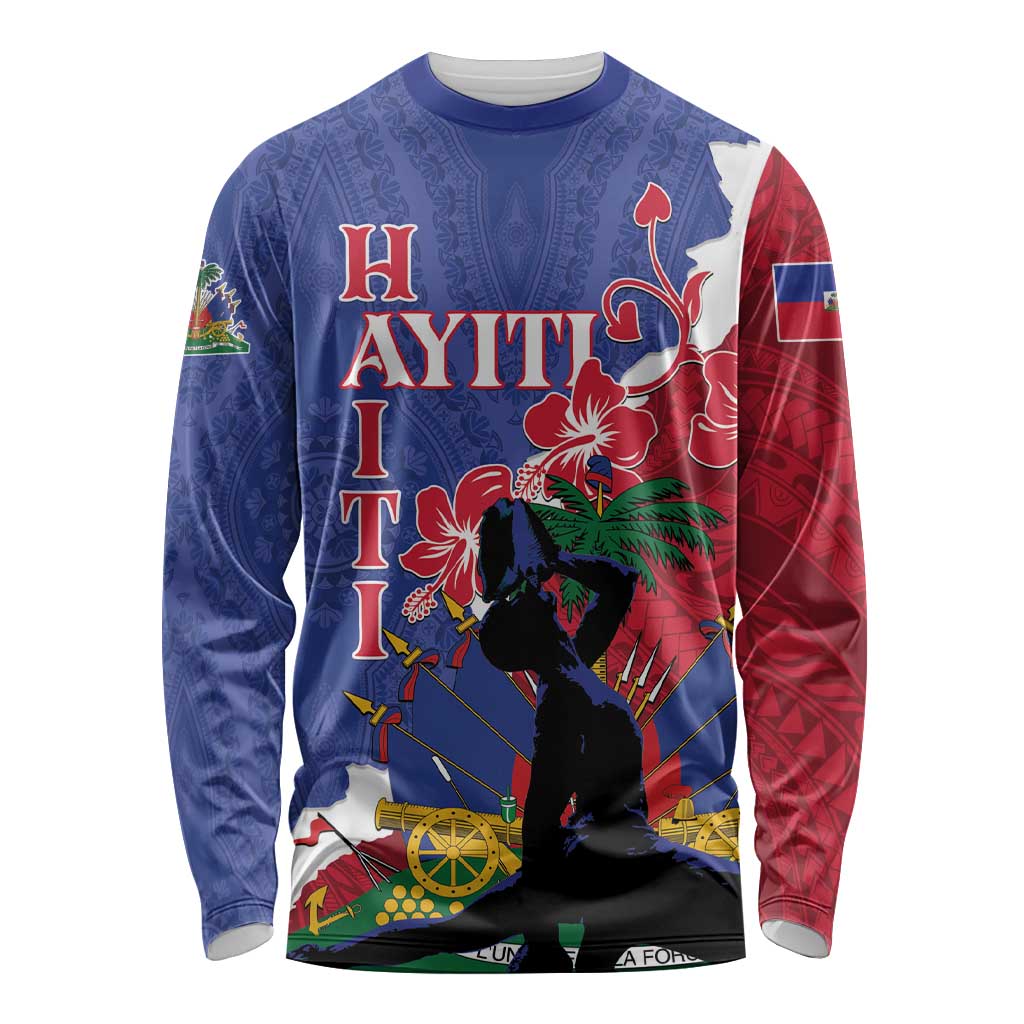 Personalised Haiti Le Marron Inconnu Long Sleeve Shirt Dashiki Mix Polynesian Pattern LT01 Unisex Blue - Polynesian Pride