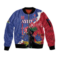 Personalised Haiti Le Marron Inconnu Sleeve Zip Bomber Jacket Dashiki Mix Polynesian Pattern LT01 Unisex Blue - Polynesian Pride