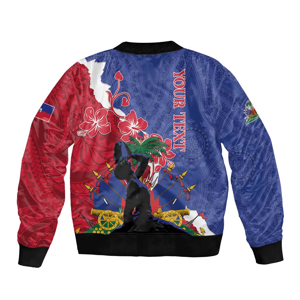 Personalised Haiti Le Marron Inconnu Sleeve Zip Bomber Jacket Dashiki Mix Polynesian Pattern LT01 - Polynesian Pride