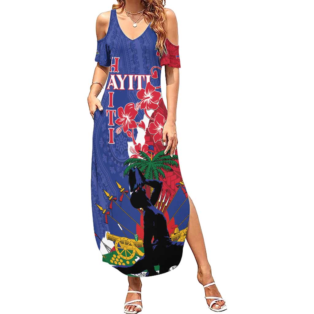 Personalised Haiti Le Marron Inconnu Summer Maxi Dress Dashiki Mix Polynesian Pattern LT01 Women Blue - Polynesian Pride