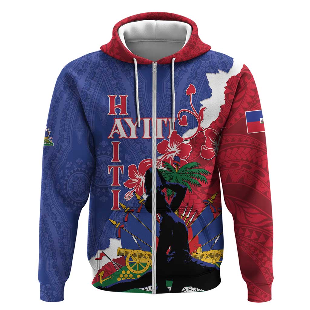 Personalised Haiti Le Marron Inconnu Zip Hoodie Dashiki Mix Polynesian Pattern LT01 Zip Hoodie Blue - Polynesian Pride