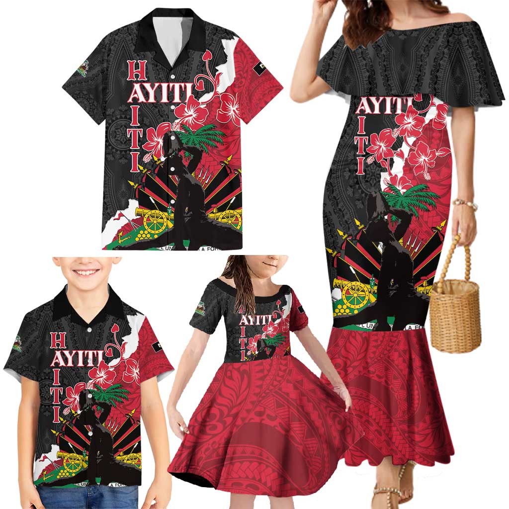 Personalised Ayiti Neg Marron Family Matching Mermaid Dress and Hawaiian Shirt Dashiki Mix Polynesian Pattern