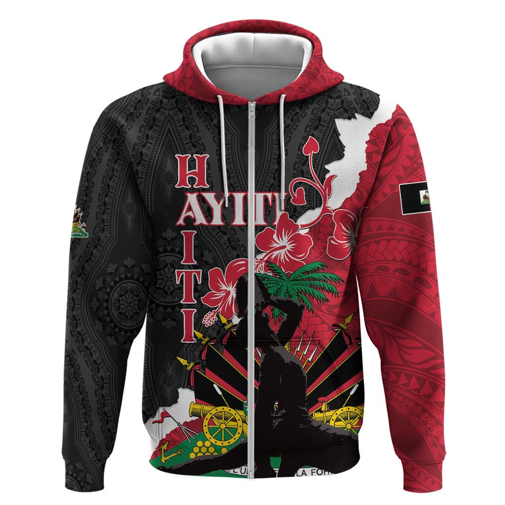 Personalised Ayiti Neg Marron Hoodie Dashiki Mix Polynesian Pattern LT01 Zip Hoodie Black - Polynesian Pride