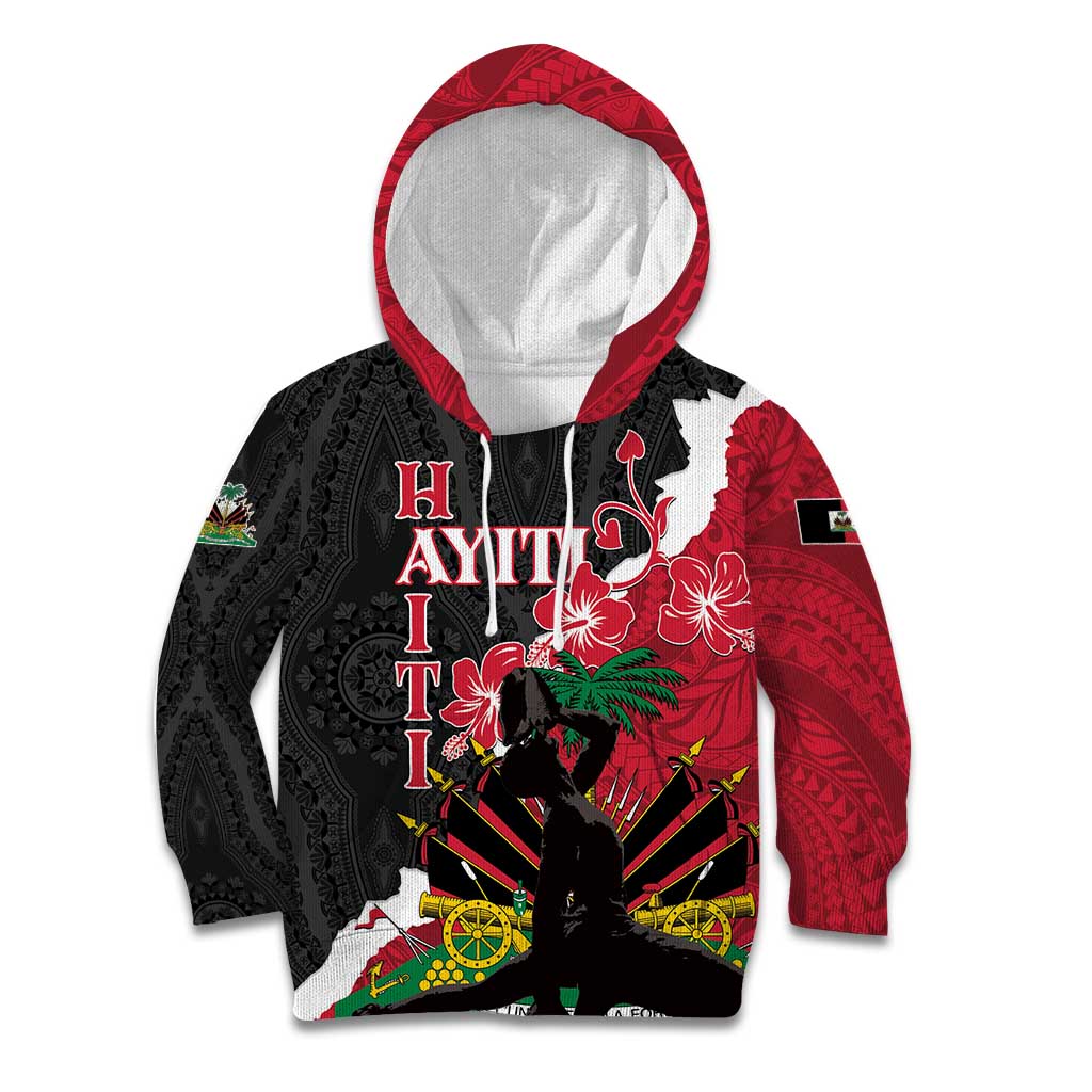 Personalised Ayiti Neg Marron Kid Hoodie Dashiki Mix Polynesian Pattern LT01 Hoodie Black - Polynesian Pride