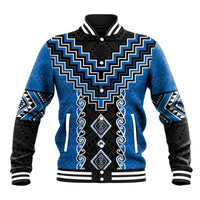 Blue Niho Taniwha Mix Poutama Baseball Jacket Unique Taniko Aotearoa LT01 Unisex Blue - Polynesian Pride